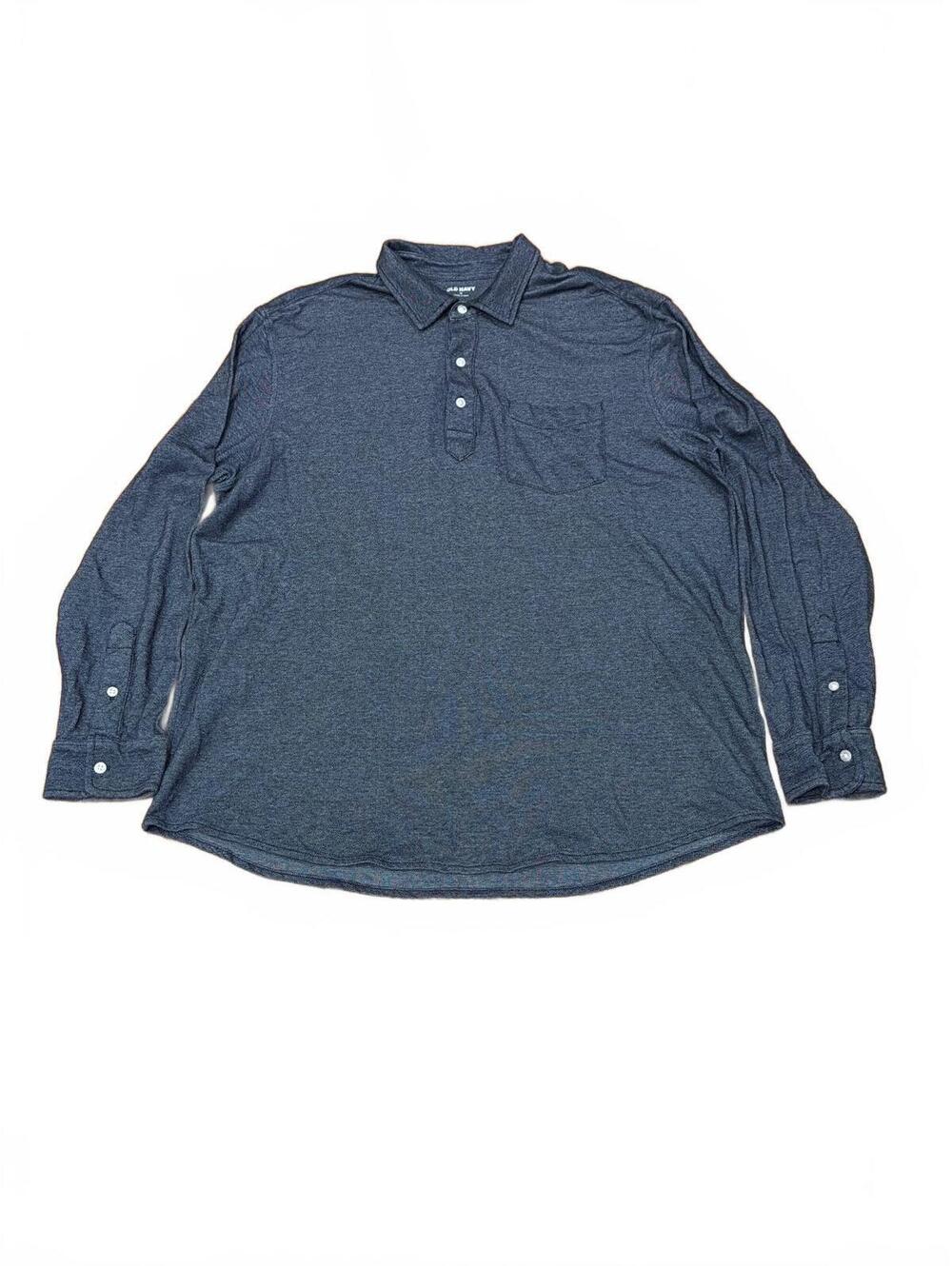 Old Navy Long-Sleeve Pique Polo Shirt Mens XL Navy Blue Denim 100Cotton Work